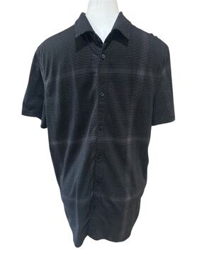 Calvin Klein Black Short-Sleeve Button-Down with Microdot Pattern